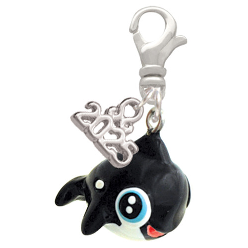 Resin Killer Whale - Silver Plated Clip on Charm with Mini Year 2025: Year to Remember Jewelry Gift - Celebrations