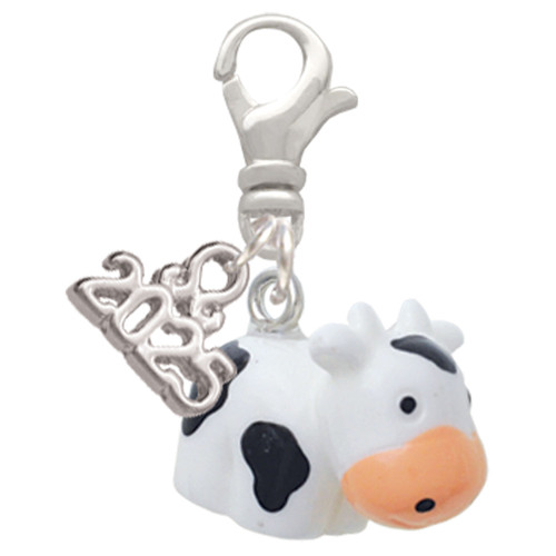 Resin Black and White Cow - Silver Plated Clip on Charm with Mini Year 2025: Year to Remember Jewelry Gift - Celebrations