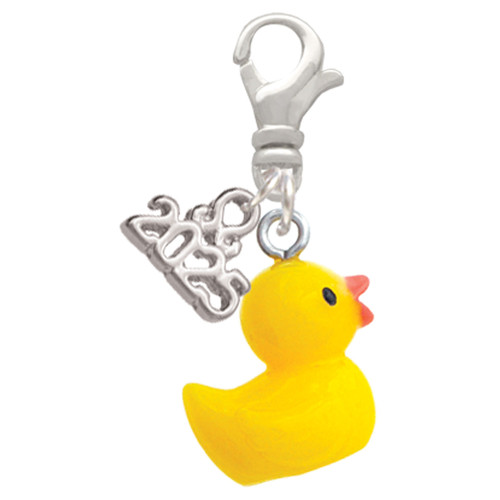 Resin Yellow Ducky - Silver Plated Clip on Charm with Mini Year 2025: Year to Remember Jewelry Gift - Celebrations