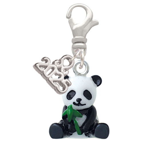 Resin Panda Bear - Silver Plated Clip on Charm with Mini Year 2025: Year to Remember Jewelry Gift - Celebrations