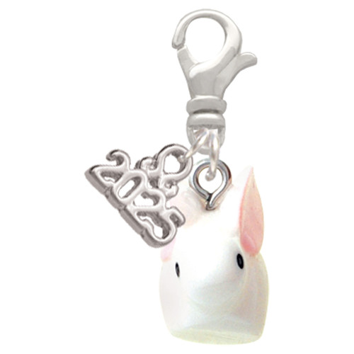 Resin White Big Ear Bunny - Silver Plated Clip on Charm with Mini Year 2025: Year to Remember Jewelry Gift - Celebrations