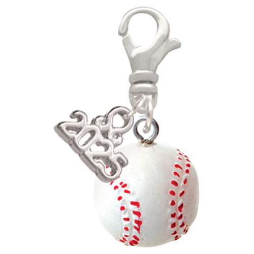 Resin 1/2" Baseball - Silver Plated Clip on Charm with Mini Year 2025: Year to Remember Jewelry Gift - Celebrations