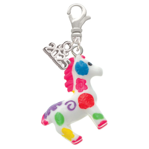 Resin Bright Paint Pony - Silver Plated Clip on Charm with Mini Year 2025: Year to Remember Jewelry Gift - Celebrations