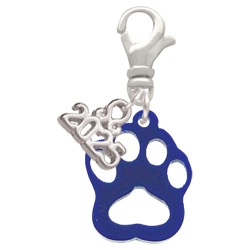 Acrylic Small Paw Blue - Silver Plated Clip on Charm with Mini Year 2025: Year to Remember Jewelry Gift - Celebrations