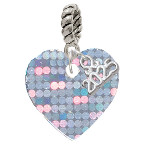 Acrylic Small Hologram Heart - Silver Plated Twist Rope Bead Charm Dangle with Mini Year 2025: Year to Remember Jewelry Gift - Celebrations