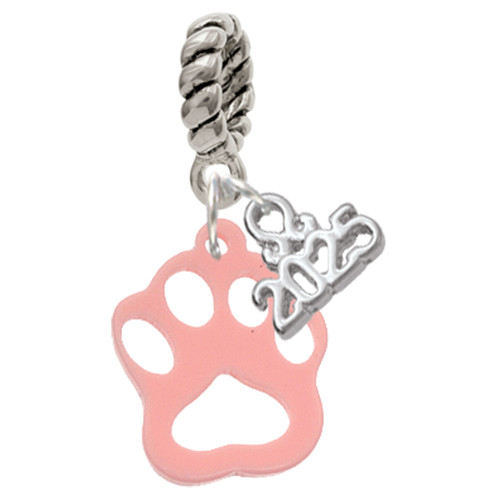 Acrylic Small Paw Light Pink - Silver Plated Twist Rope Bead Charm Dangle with Mini Year 2025: Year to Remember Jewelry Gift - Celebrations