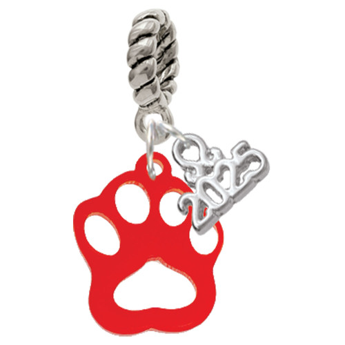 Acrylic Small Paw Red - Silver Plated Twist Rope Bead Charm Dangle with Mini Year 2025: Year to Remember Jewelry Gift - Celebrations