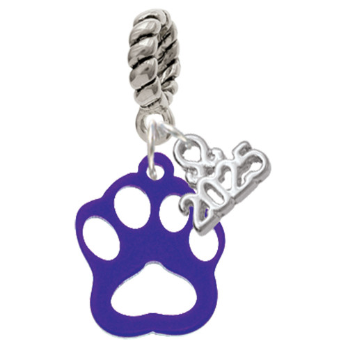 Acrylic Small Paw Purple - Silver Plated Twist Rope Bead Charm Dangle with Mini Year 2025: Year to Remember Jewelry Gift - Celebrations