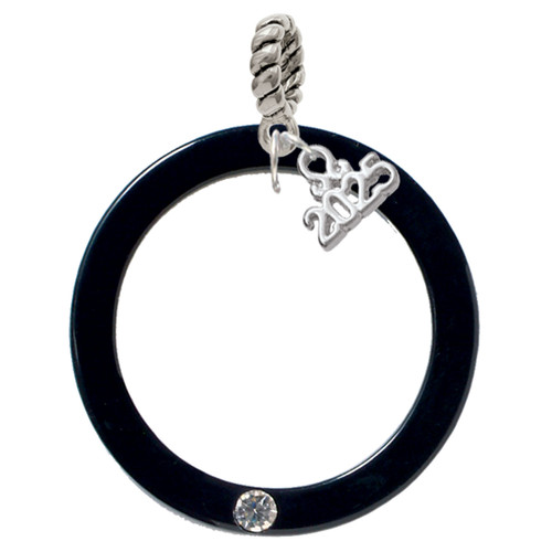 Acrylic 1 1/2" Ring with 4mm Crystal Black - Silver Plated Twist Rope Bead Charm Dangle with Mini Year 2025: Year to Remember Jewelry Gift - Celebrations