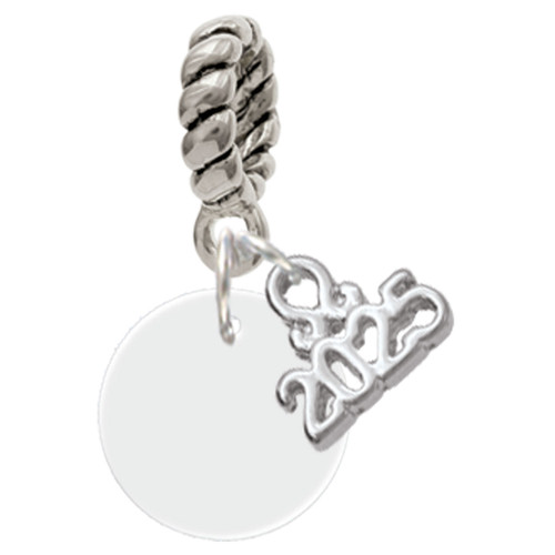 Acrylic 1/2" Disc Shimmer White - Silver Plated Twist Rope Bead Charm Dangle with Mini Year 2025: Year to Remember Jewelry Gift - Celebrations