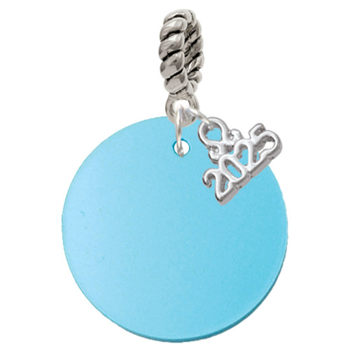 Acrylic 1" Disc Shimmer Hot Blue - Silver Plated Twist Rope Bead Charm Dangle with Mini Year 2025: Year to Remember Jewelry Gift - Celebrations