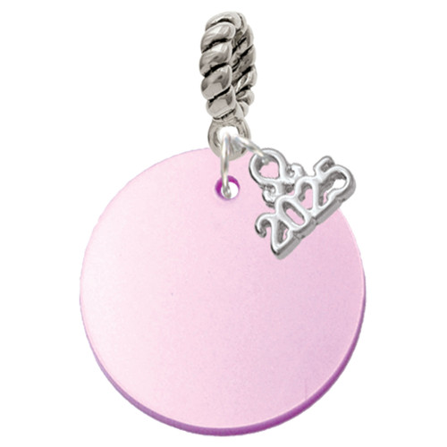 Acrylic 1" Disc Shimmer Light Purple - Silver Plated Twist Rope Bead Charm Dangle with Mini Year 2025: Year to Remember Jewelry Gift - Celebrations
