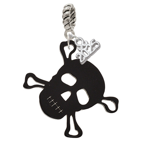 Acrylic Large Black Skull - Silver Plated Twist Rope Bead Charm Dangle with Mini Year 2025: Year to Remember Jewelry Gift - Celebrations