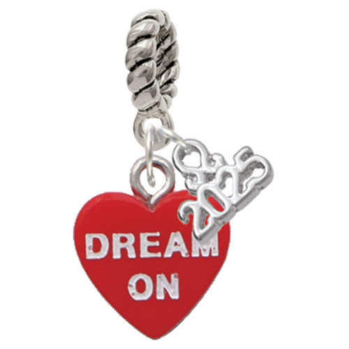 Acrylic Red "Dream On / Bite Me" Heart - Silver Plated Twist Rope Bead Charm Dangle with Mini Year 2025: Year to Remember Jewelry Gift - Celebrations