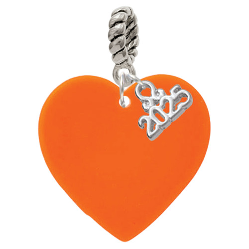 Acrylic 1" Orange Heart - Silver Plated Twist Rope Bead Charm Dangle with Mini Year 2025: Year to Remember Jewelry Gift - Celebrations