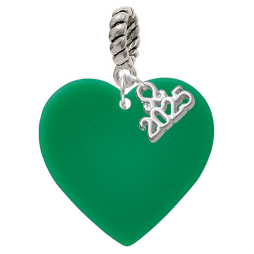 Acrylic 1" Green Heart - Silver Plated Twist Rope Bead Charm Dangle with Mini Year 2025: Year to Remember Jewelry Gift - Celebrations