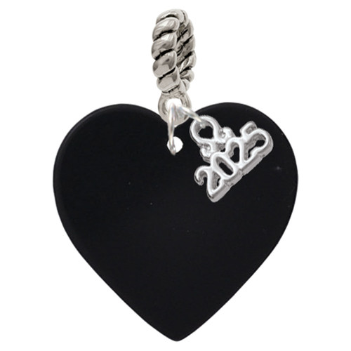 Acrylic 1" Black Heart - Silver Plated Twist Rope Bead Charm Dangle with Mini Year 2025: Year to Remember Jewelry Gift - Celebrations
