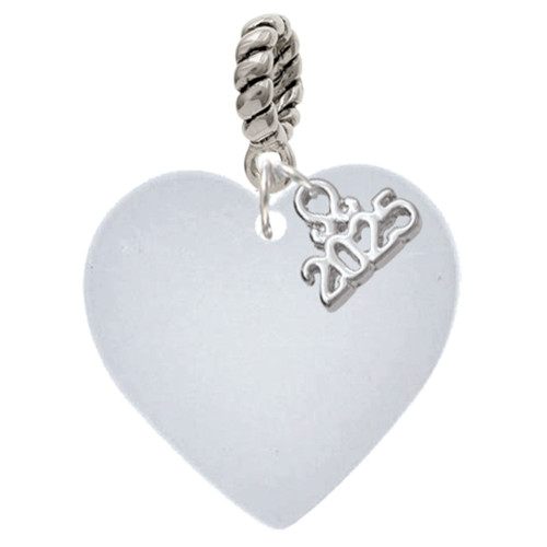 Acrylic 1" Shimmer White Heart - Silver Plated Twist Rope Bead Charm Dangle with Mini Year 2025: Year to Remember Jewelry Gift - Celebrations
