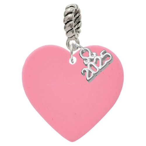 Acrylic 1" Pink Heart - Silver Plated Twist Rope Bead Charm Dangle with Mini Year 2025: Year to Remember Jewelry Gift - Celebrations
