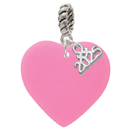 Acrylic 1" Hot Pink Heart - Silver Plated Twist Rope Bead Charm Dangle with Mini Year 2025: Year to Remember Jewelry Gift - Celebrations