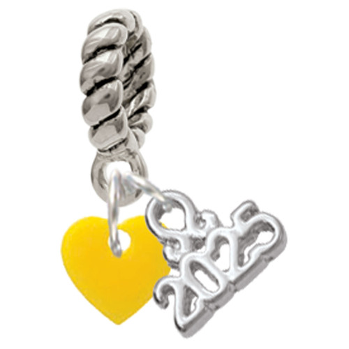 Acrylic 5/16" Yellow Heart - Silver Plated Twist Rope Bead Charm Dangle with Mini Year 2025: Year to Remember Jewelry Gift - Celebrations