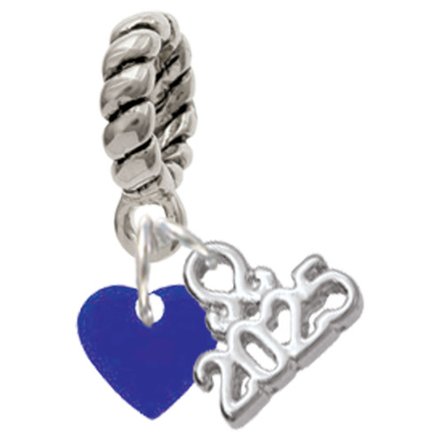 Acrylic 5/16" Royal Blue Heart - Silver Plated Twist Rope Bead Charm Dangle with Mini Year 2025: Year to Remember Jewelry Gift - Celebrations