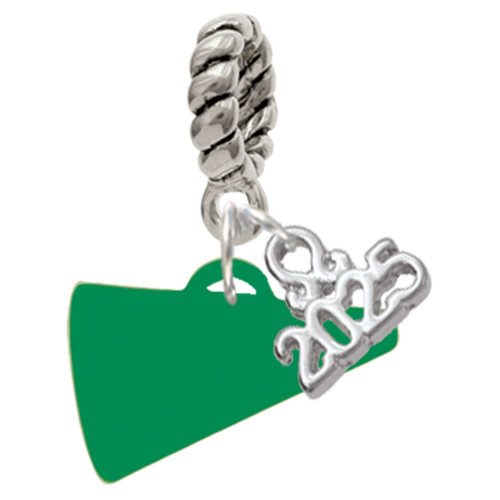 Acrylic Green Megaphone - Silver Plated Twist Rope Bead Charm Dangle with Mini Year 2025: Year to Remember Jewelry Gift - Celebrations