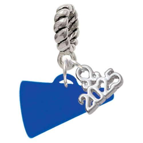 Acrylic Royal Blue Megaphone - Silver Plated Twist Rope Bead Charm Dangle with Mini Year 2025: Year to Remember Jewelry Gift - Celebrations