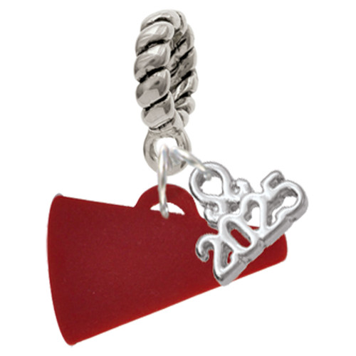 Acrylic Maroon Megaphone - Silver Plated Twist Rope Bead Charm Dangle with Mini Year 2025: Year to Remember Jewelry Gift - Celebrations