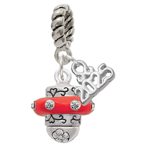 Silver Plated Crystal Red Spinner - Silver Plated Twist Rope Bead Charm Dangle with Mini Year 2025: Year to Remember Jewelry Gift - Celebrations
