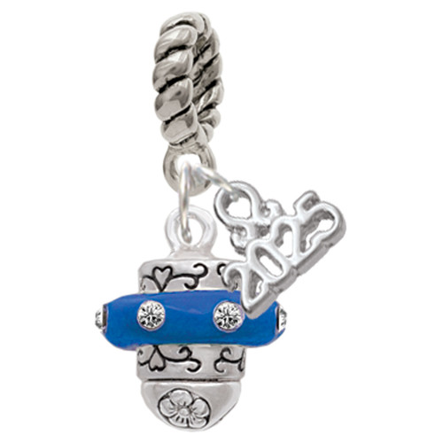 Silver Plated Crystal Royal Blue Spinner - Silver Plated Twist Rope Bead Charm Dangle with Mini Year 2025: Year to Remember Jewelry Gift - Celebrations
