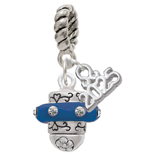 Silver Plated Crystal Navy Blue Spinner - Silver Plated Twist Rope Bead Charm Dangle with Mini Year 2025: Year to Remember Jewelry Gift - Celebrations