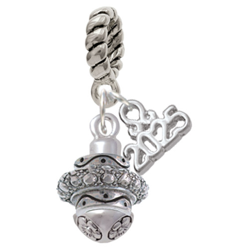 Silver Plated Center Spacer Spinner - Silver Plated Twist Rope Bead Charm Dangle with Mini Year 2025: Year to Remember Jewelry Gift - Celebrations