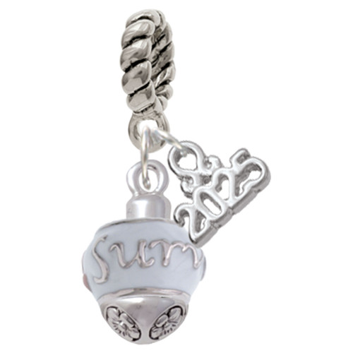 Silver Plated Survivor with Pink Ribbon on White Spinners - Silver Plated Twist Rope Bead Charm Dangle with Mini Year 2025: Year to Remember Jewelry Gift - Celebrations