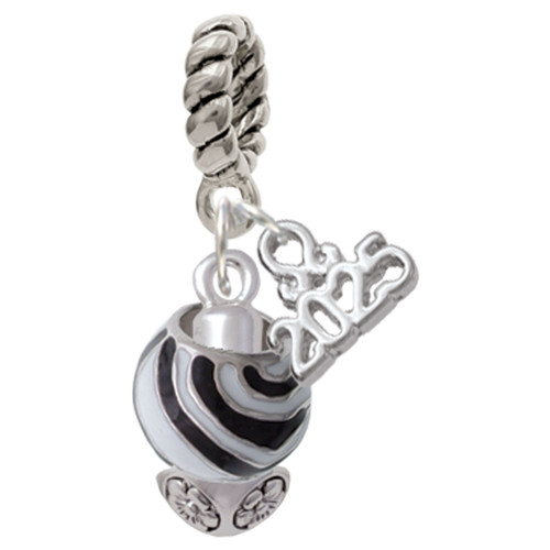 Silver Plated Wide Zebra Print Spinners - Silver Plated Twist Rope Bead Charm Dangle with Mini Year 2025: Year to Remember Jewelry Gift - Celebrations