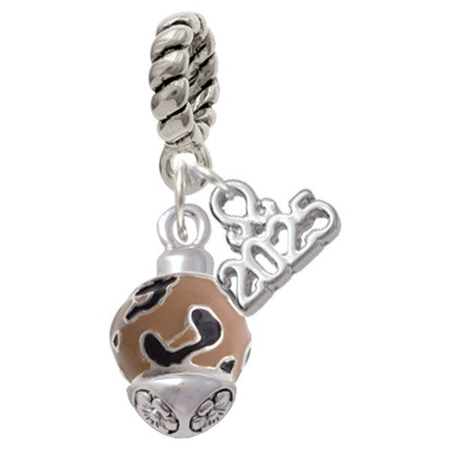 Silver Plated Wide Cheetah Print Band Spinner - Silver Plated Twist Rope Bead Charm Dangle with Mini Year 2025: Year to Remember Jewelry Gift - Celebrations