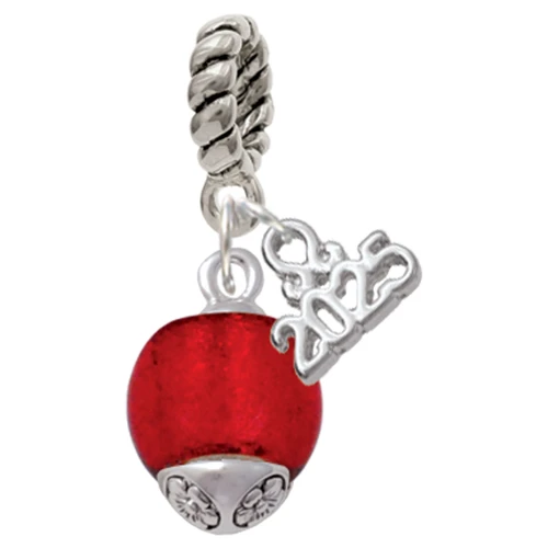 12mm Glass Scarlett Red Roller Spinner - Silver Plated Twist Rope Bead Charm Dangle with Mini Year 2025: Year to Remember Jewelry Gift - Celebrations