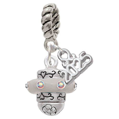 Silver Plated Crystal Spinner - Silver Plated Twist Rope Bead Charm Dangle with Mini Year 2025: Year to Remember Jewelry Gift - Celebrations