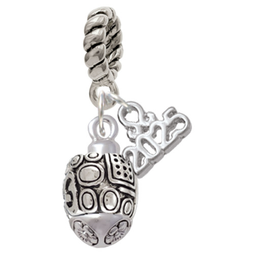Silver Plated Fancy Geometric Pattern Spinner - Silver Plated Twist Rope Bead Charm Dangle with Mini Year 2025: Year to Remember Jewelry Gift - Celebrations