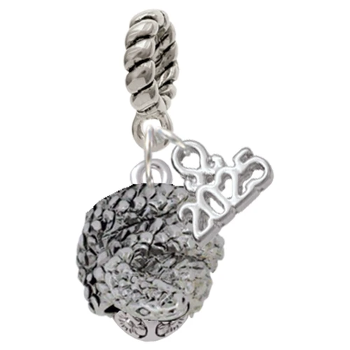Silver Plated Snake Wrapped Around Spinner - Silver Plated Twist Rope Bead Charm Dangle with Mini Year 2025: Year to Remember Jewelry Gift - Celebrations