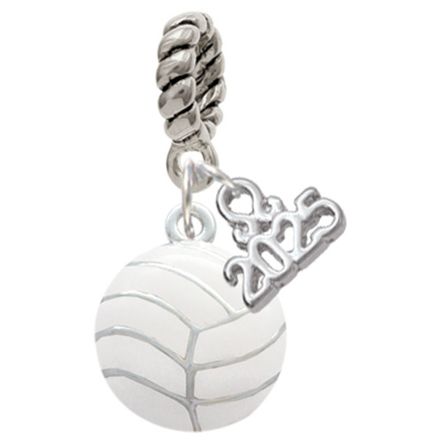 Silver Plated Large Volleyball - Silver Plated Twist Rope Bead Charm Dangle with Mini Year 2025: Year to Remember Jewelry Gift - Celebrations