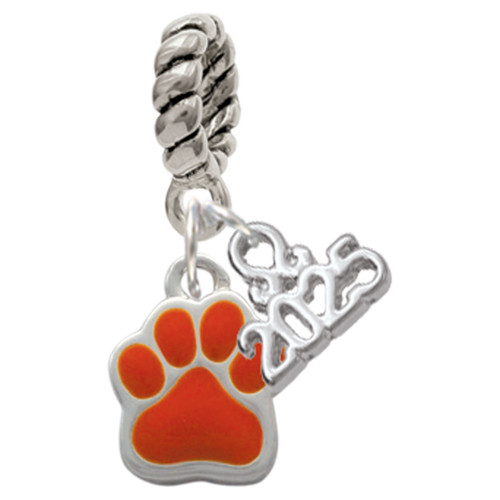 Silver Plated Small Orange Paw - Silver Plated Twist Rope Bead Charm Dangle with Mini Year 2025: Year to Remember Jewelry Gift - Celebrations