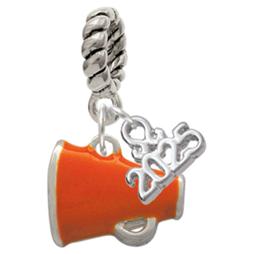 Silver Plated Small Orange Megaphone - Silver Plated Twist Rope Bead Charm Dangle with Mini Year 2025: Year to Remember Jewelry Gift - Celebrations