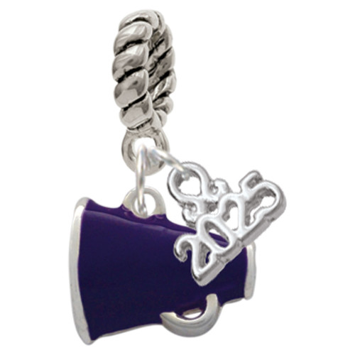Silver Plated Small Purple Megaphone - Silver Plated Twist Rope Bead Charm Dangle with Mini Year 2025: Year to Remember Jewelry Gift - Celebrations