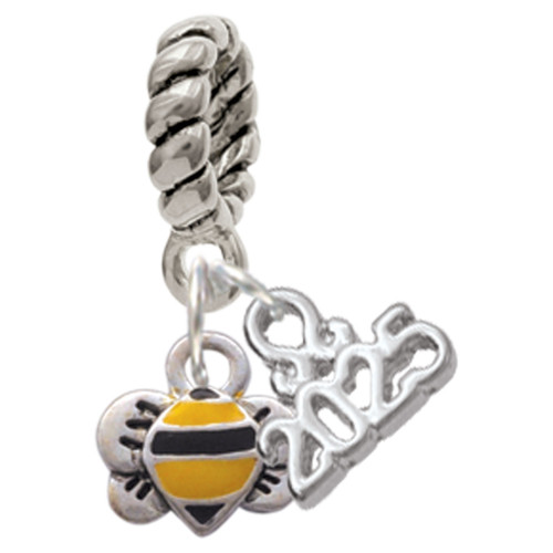 Silver Plated Mini Bumble Bee - Silver Plated Twist Rope Bead Charm Dangle with Mini Year 2025: Year to Remember Jewelry Gift - Celebrations