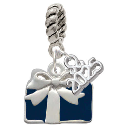 Silver Plated Blue Present - Silver Plated Twist Rope Bead Charm Dangle with Mini Year 2025: Year to Remember Jewelry Gift - Celebrations