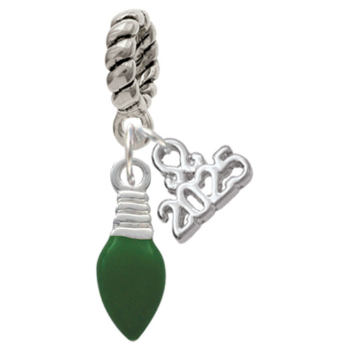 Silver Plated Green Christmas Light - Silver Plated Twist Rope Bead Charm Dangle with Mini Year 2025: Year to Remember Jewelry Gift - Celebrations