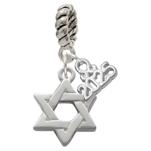 Silver Plated Star Of David - Silver Plated Twist Rope Bead Charm Dangle with Mini Year 2025: Year to Remember Jewelry Gift - Celebrations
