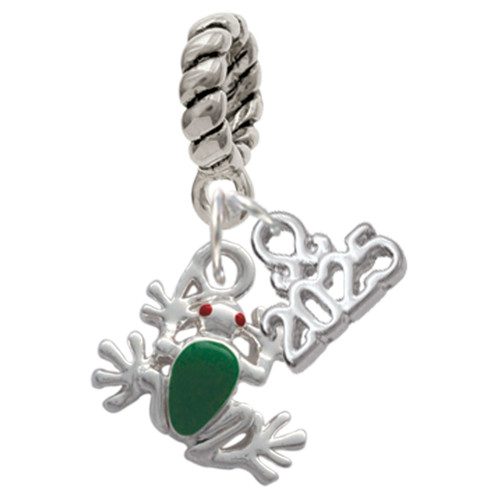 Silver Plated Mini Green Tree Frog - Silver Plated Twist Rope Bead Charm Dangle with Mini Year 2025: Year to Remember Jewelry Gift - Celebrations