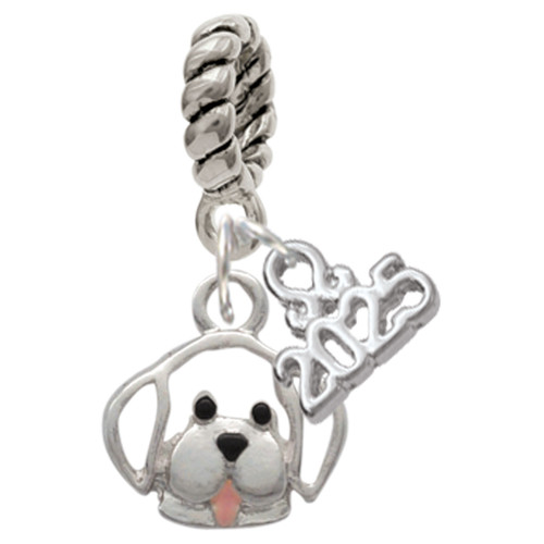 Silver Plated Small Outline Dog Face - Silver Plated Twist Rope Bead Charm Dangle with Mini Year 2025: Year to Remember Jewelry Gift - Celebrations